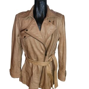 Black Rivet Tan Women's Leather Belted Jacket L